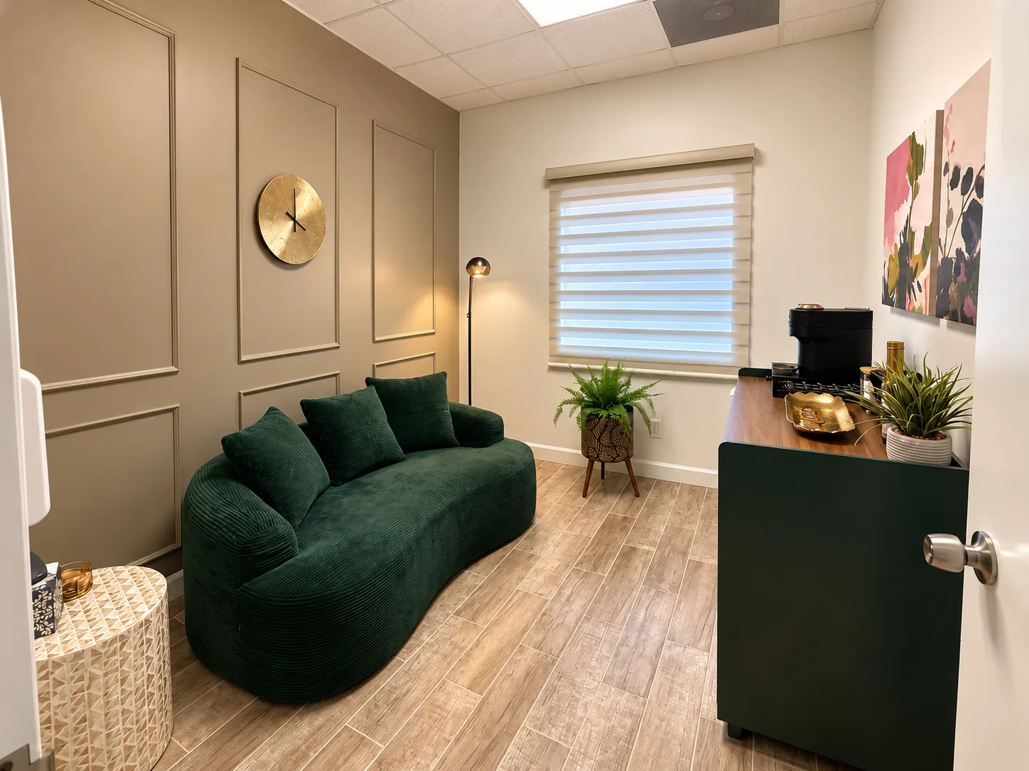 Patient lounge with coffee bar at Las Vegas Medical and Wellness